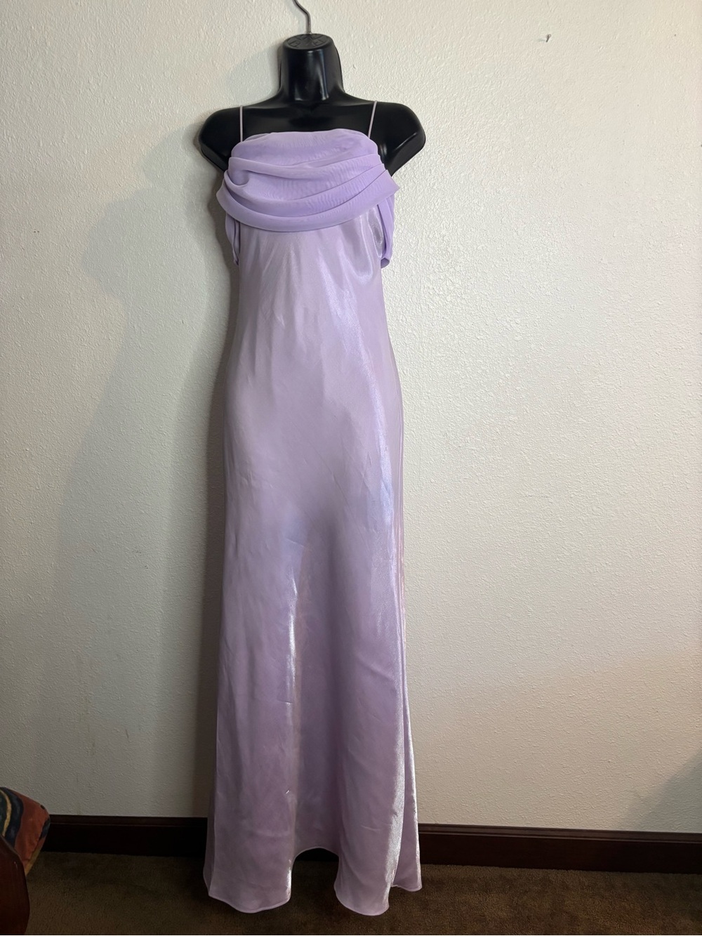 Backless Lavender Slip Dress with Draped Cowl Neck - Picture 2 of 4